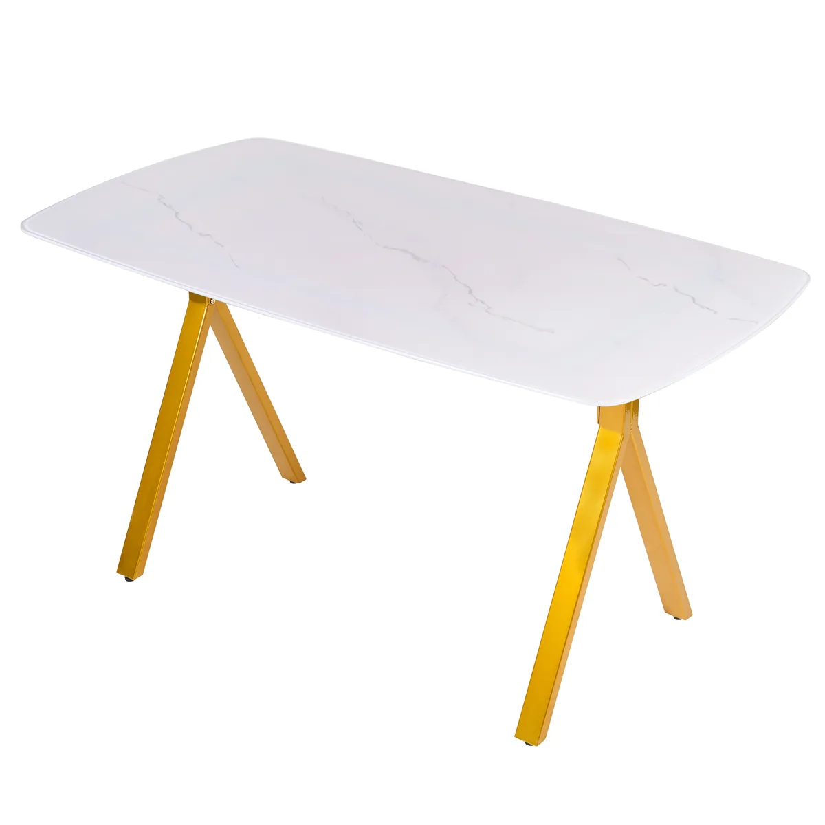 51 Inch Rectangular Glass Dining Table with Gold V - Shaped Legs — view 4