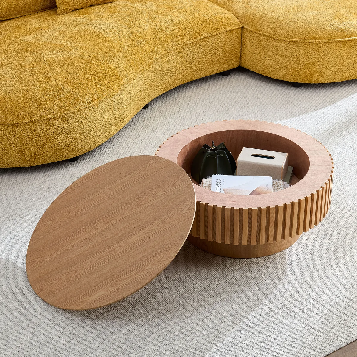 31.49'' Round Wood Coffee Table with Storage for Living Room — view 1