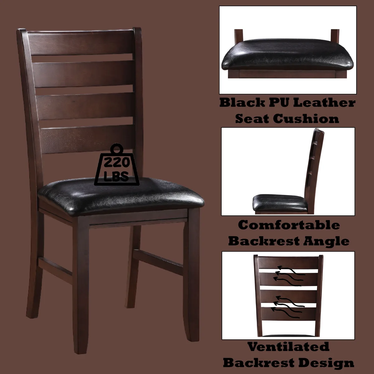 Acme Urbana Side Chair (Set - 2) in Black PU & Cherry 04624 — view 4
