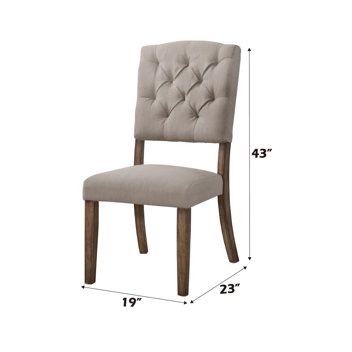 Acme Bernard Side Chair (Set - 2) in Cream Linen & Weathered Oak 66187 — view 3