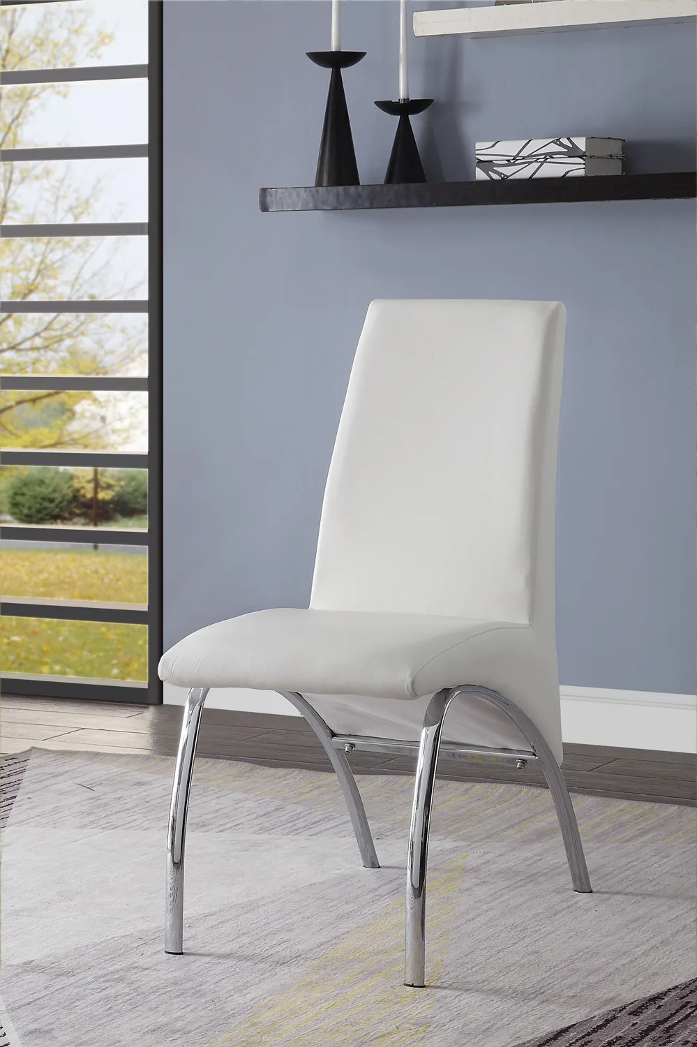 Pervis Side Chair (Set - 2) in White PU & Chrome 71107 - Contemporary Armless — view 1