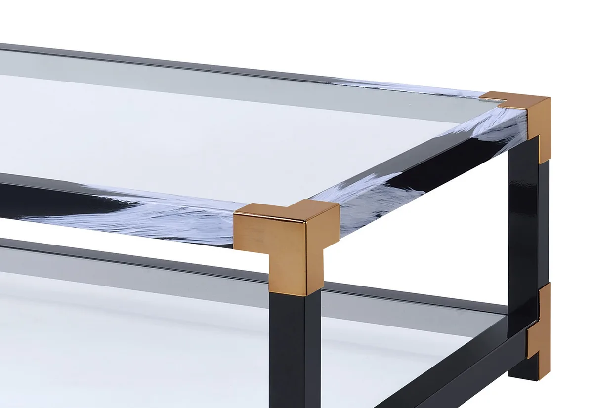 Acme Lafty Coffee Table in White Brushed & Clear Glass 81000 — view 2