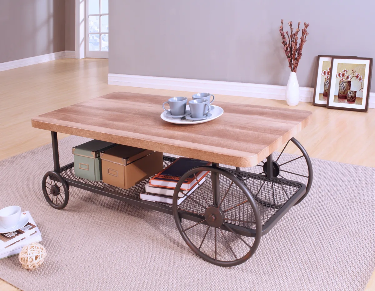 Francie Oak & Antique Gray Coffee Table with Wheels — view 1
