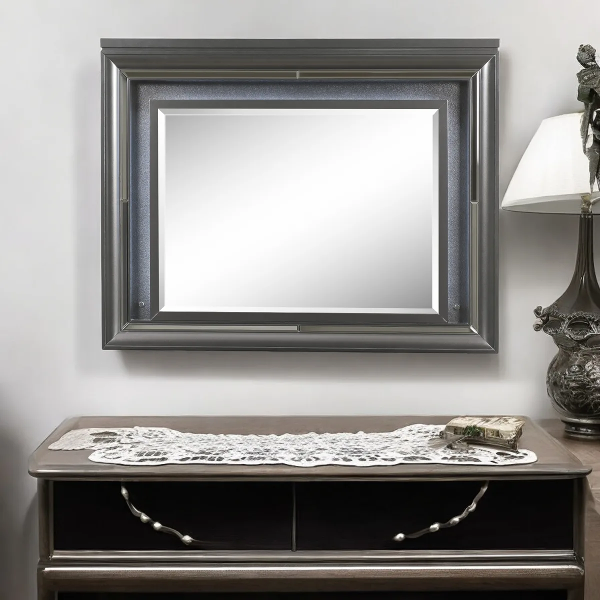 Sawyer Mirror w/LED, Metallic Gray 27974 — view 1