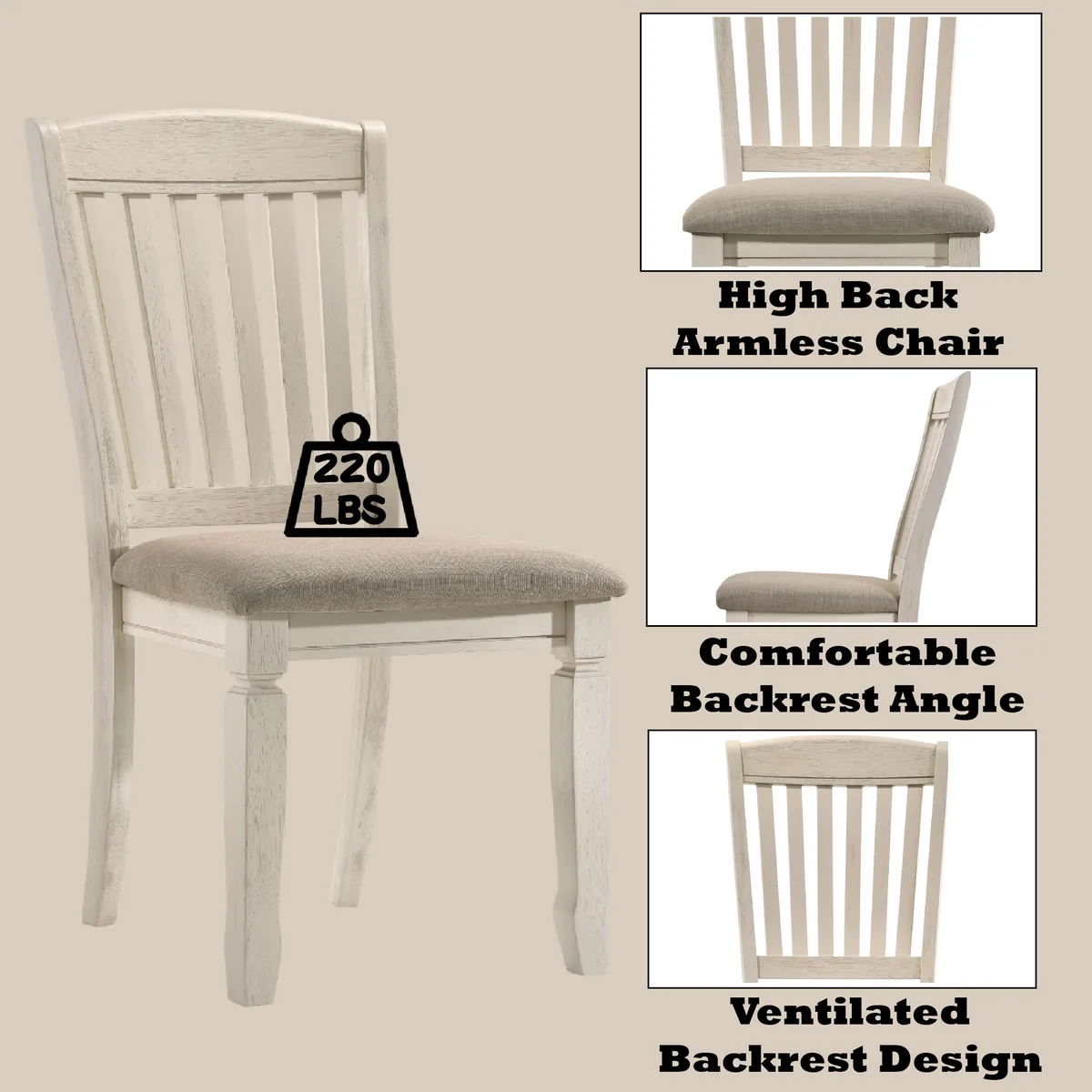 Fedele Side Chair, Tan Fabric & Cream Finish 77192 — view 2