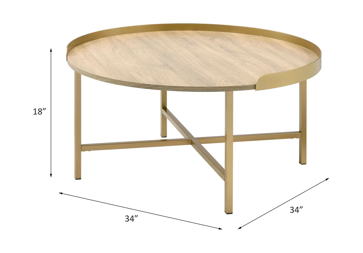 Acme Mithea Coffee Table, Oak Table Top & Gold Finish 82335 — view 2
