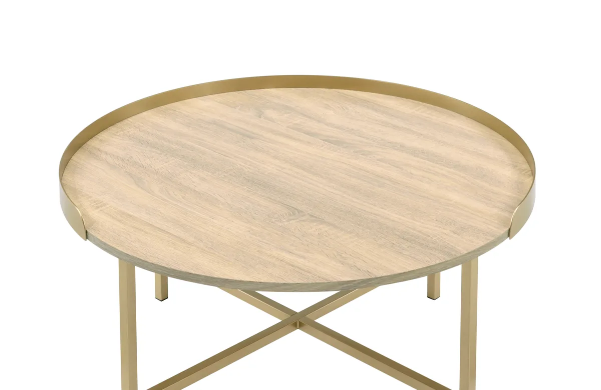 Acme Mithea Coffee Table, Oak Table Top & Gold Finish 82335 — view 4