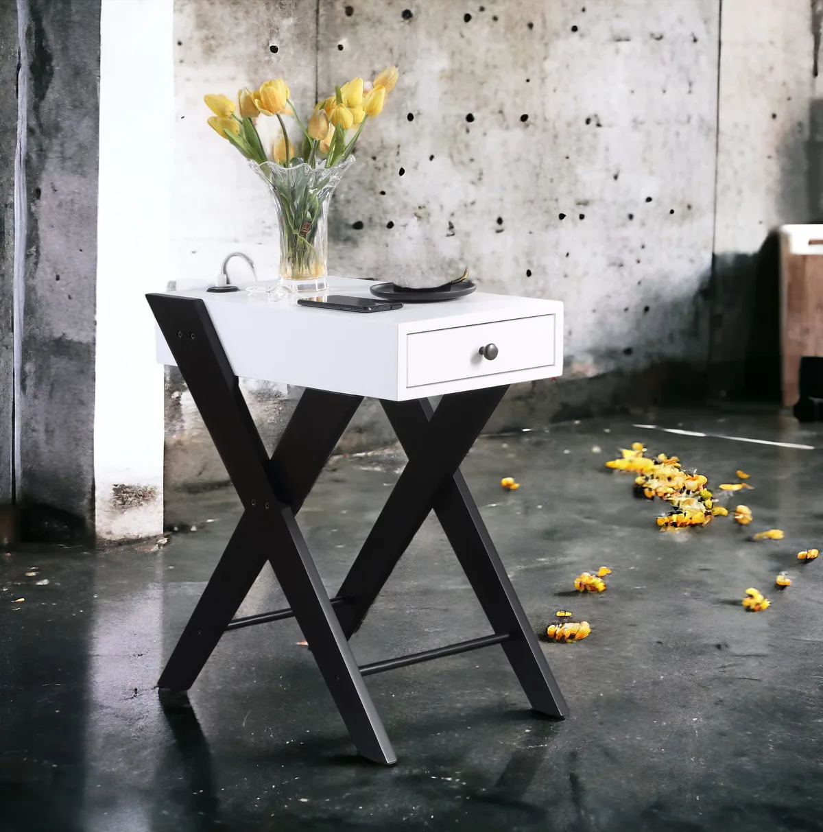 Fierce Side Table (USB Charging Dock), White & Black 97738 — view 4