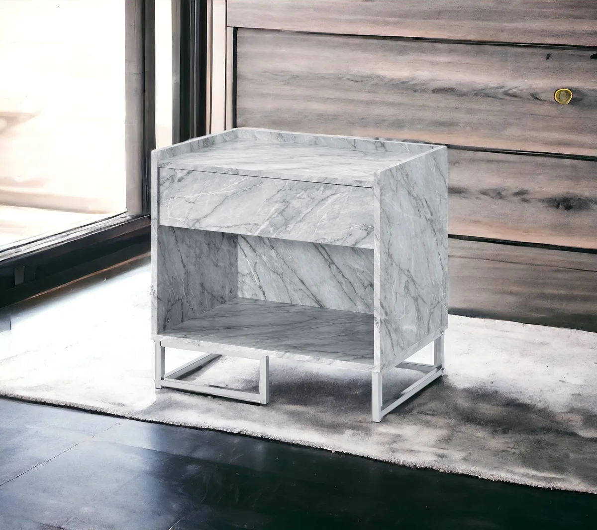 Acme Azrael Accent Table, White Printed Faux Marble & Chrome Finish 97865 — view 2