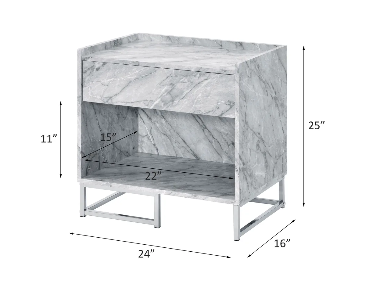 Acme Azrael Accent Table, White Printed Faux Marble & Chrome Finish 97865 — view 4