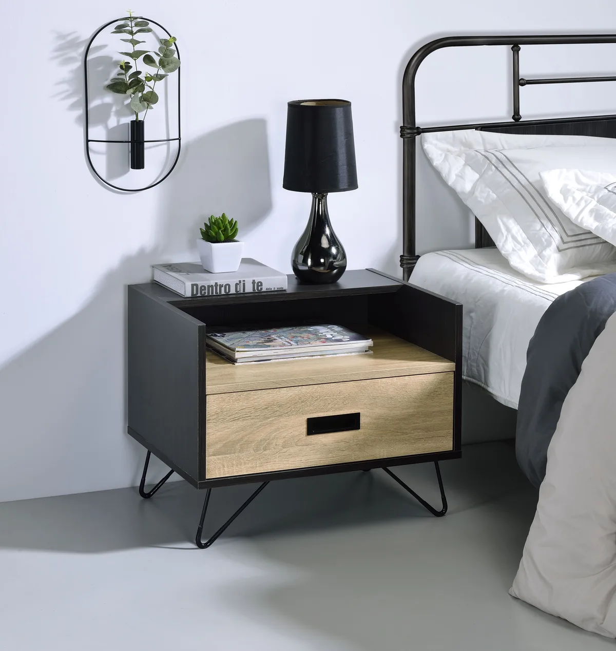 Acme Melkree Accent Table, Oak & Black Finish 97968 — view 1