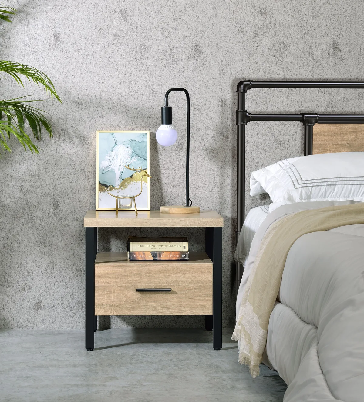 Acme Yawan Accent Table, Oak & Black Finish 97970 — view 1