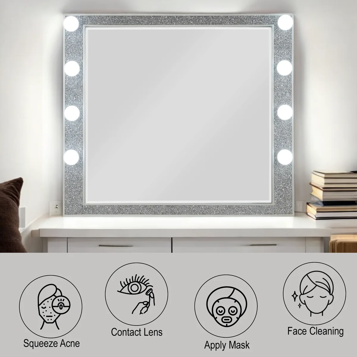 Acme Sliverfluff Mirror w/Light, Mirrored & Champagne Finish — view 4