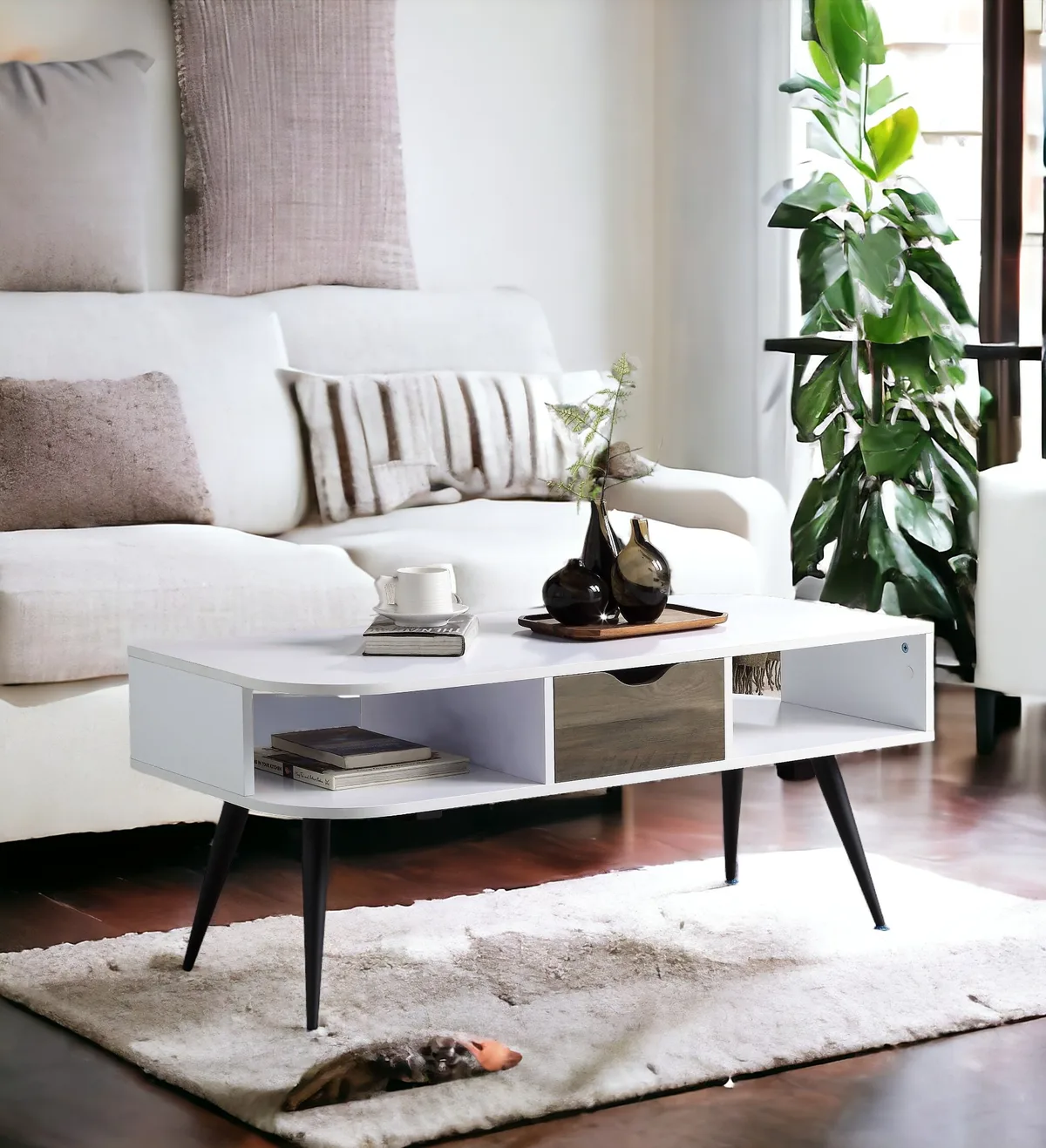 Acme Halima Coffee Table, White & Black Finish — view 1