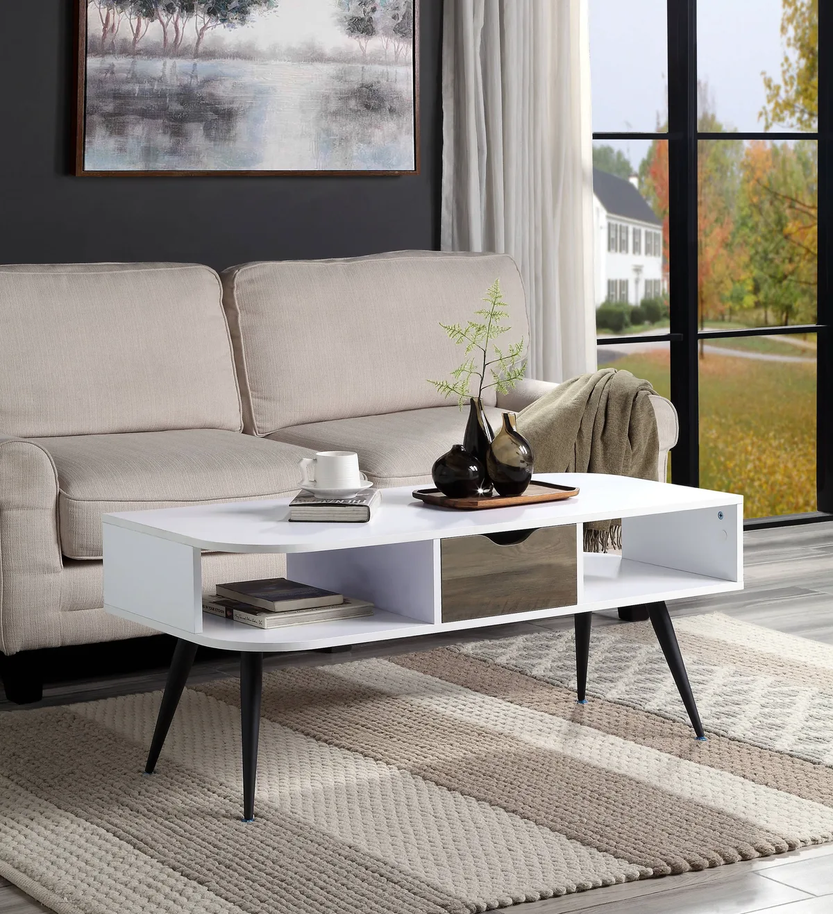 Acme Halima Coffee Table, White & Black Finish — view 2