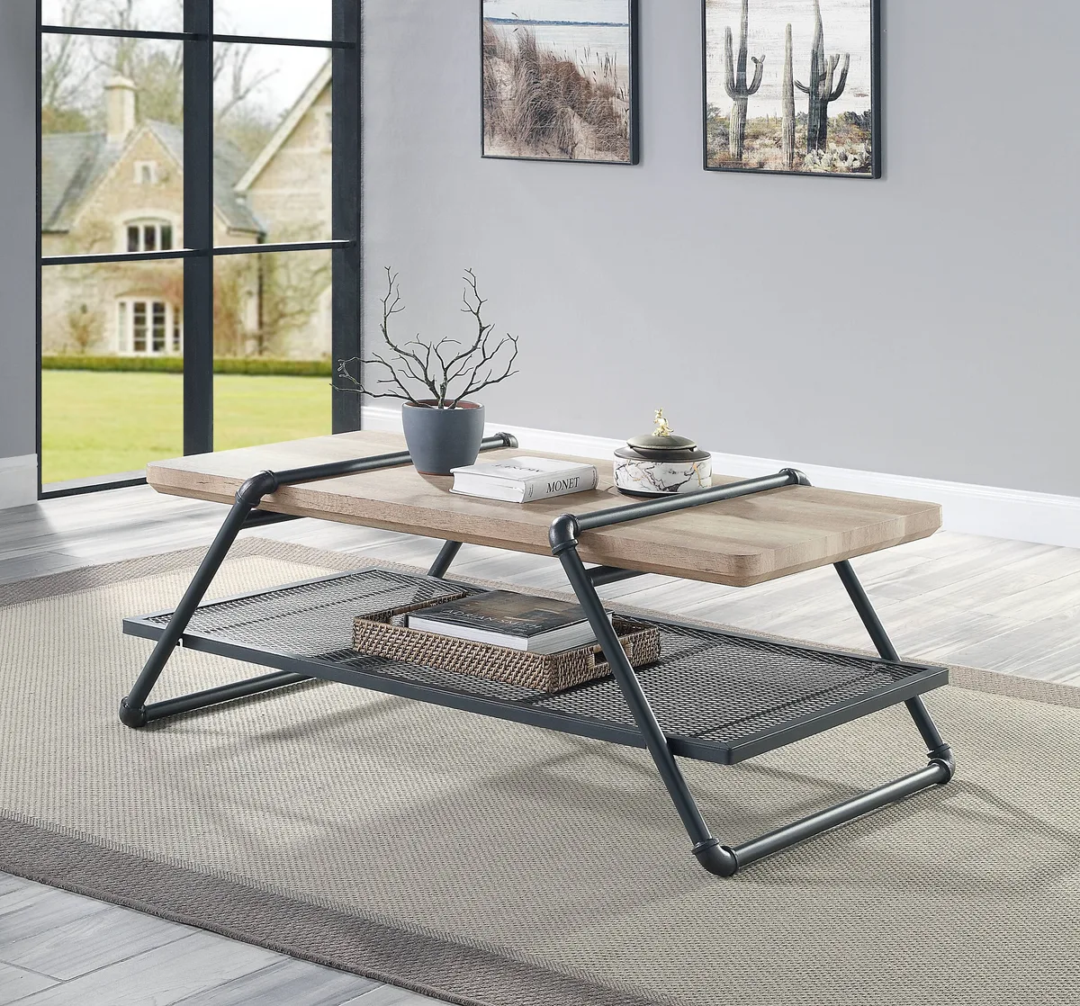 Acme Brantley Coffee Table in Oak & Sandy Gray Finish — view 1