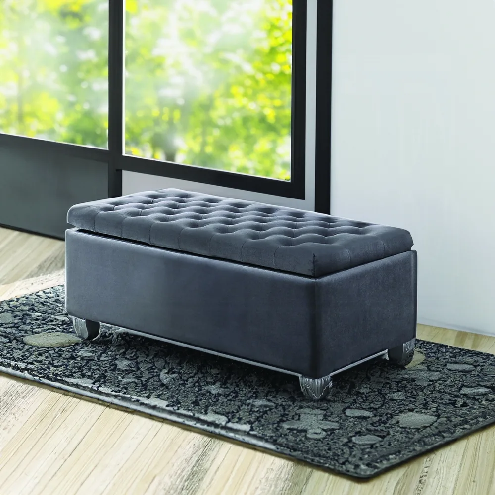 Rebekah Bench w/Storage in Gray Fabric 96546 — view 1