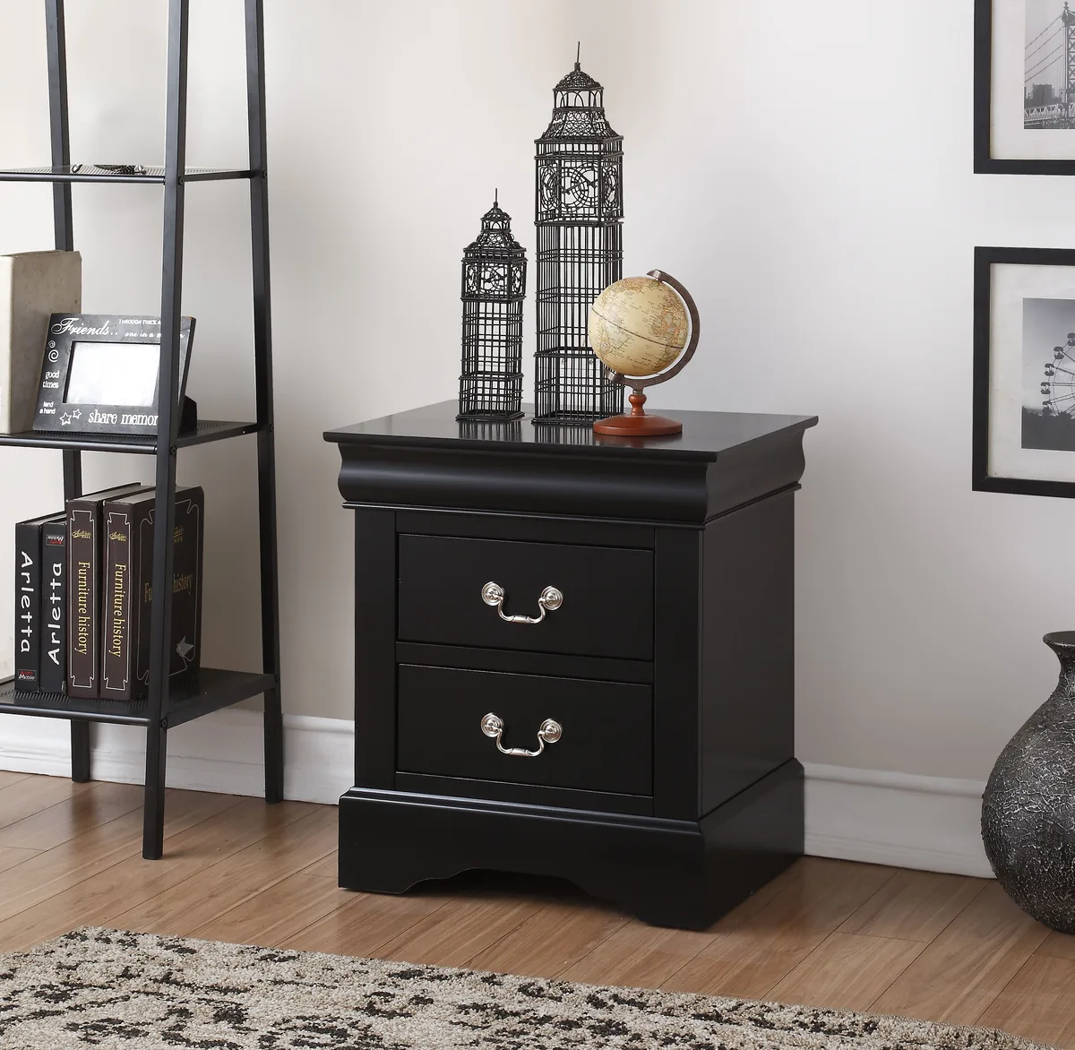 Louis Philippe III Nightstand in Black 19503 — view 1