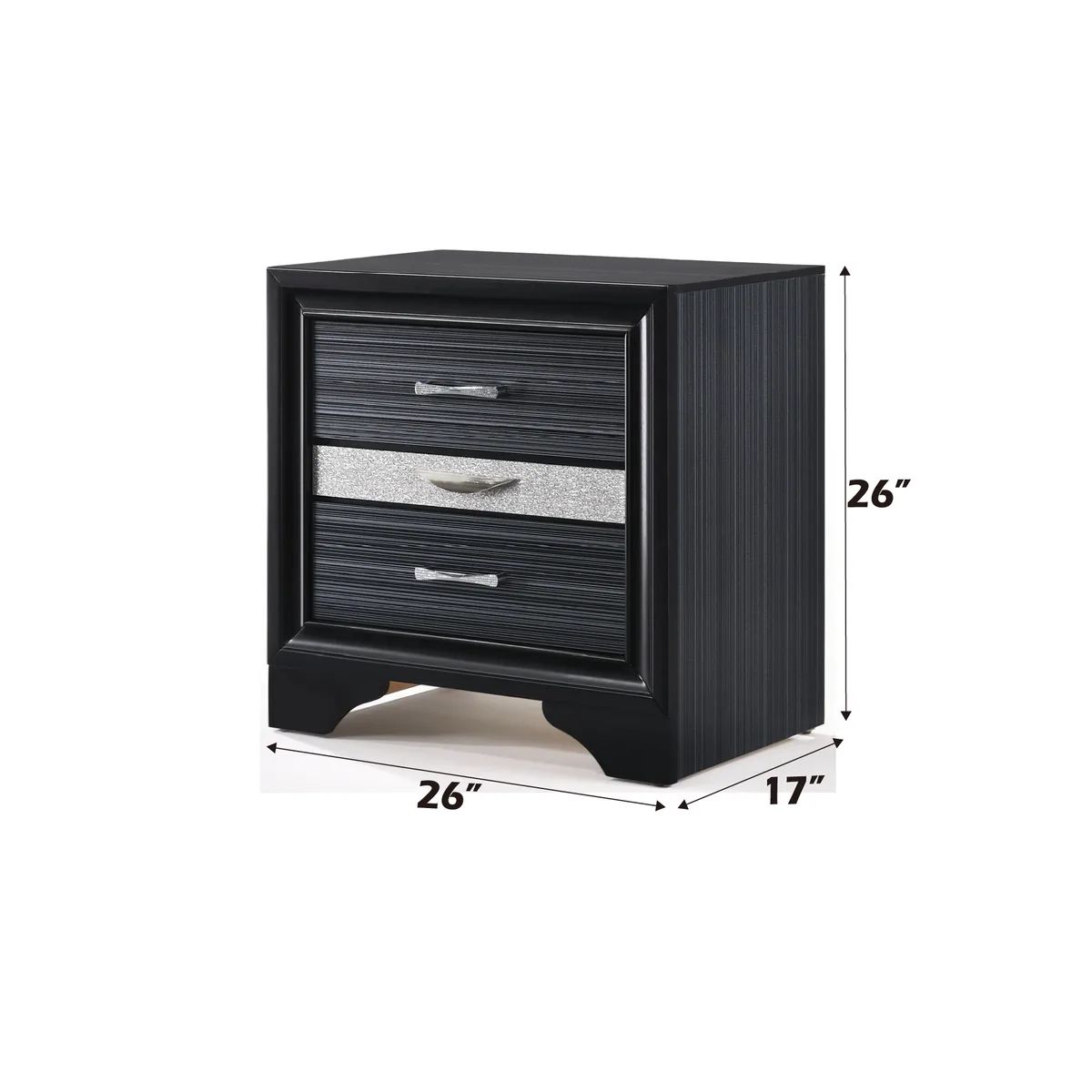 Naima Black Finish Nightstand with 3 Drawers — view 2