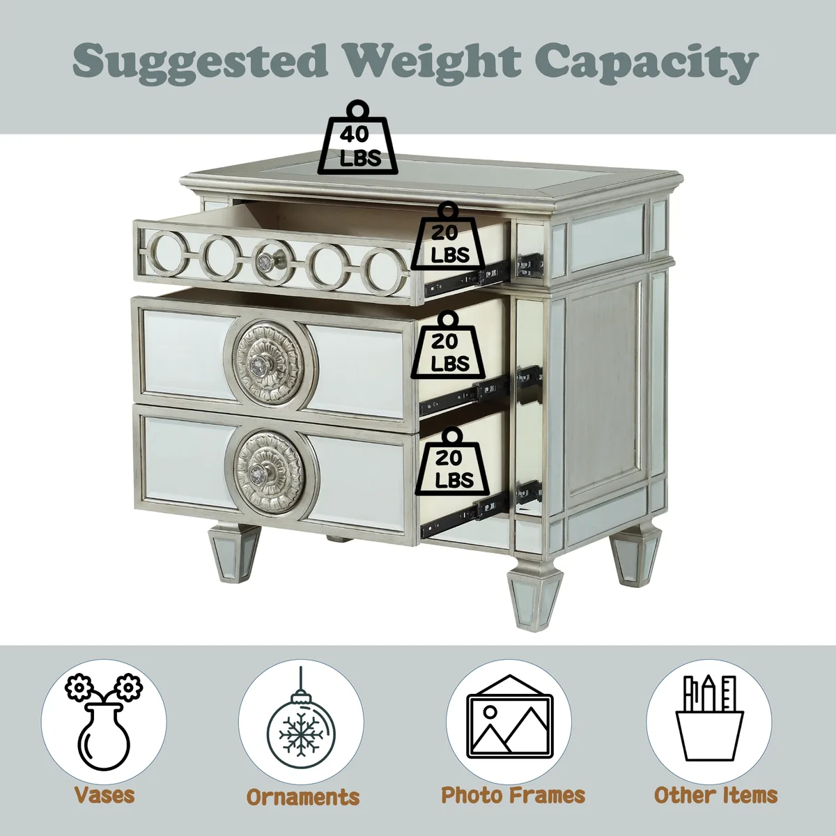 Acme Varian Nightstand in Mirrored 26153 — view 3