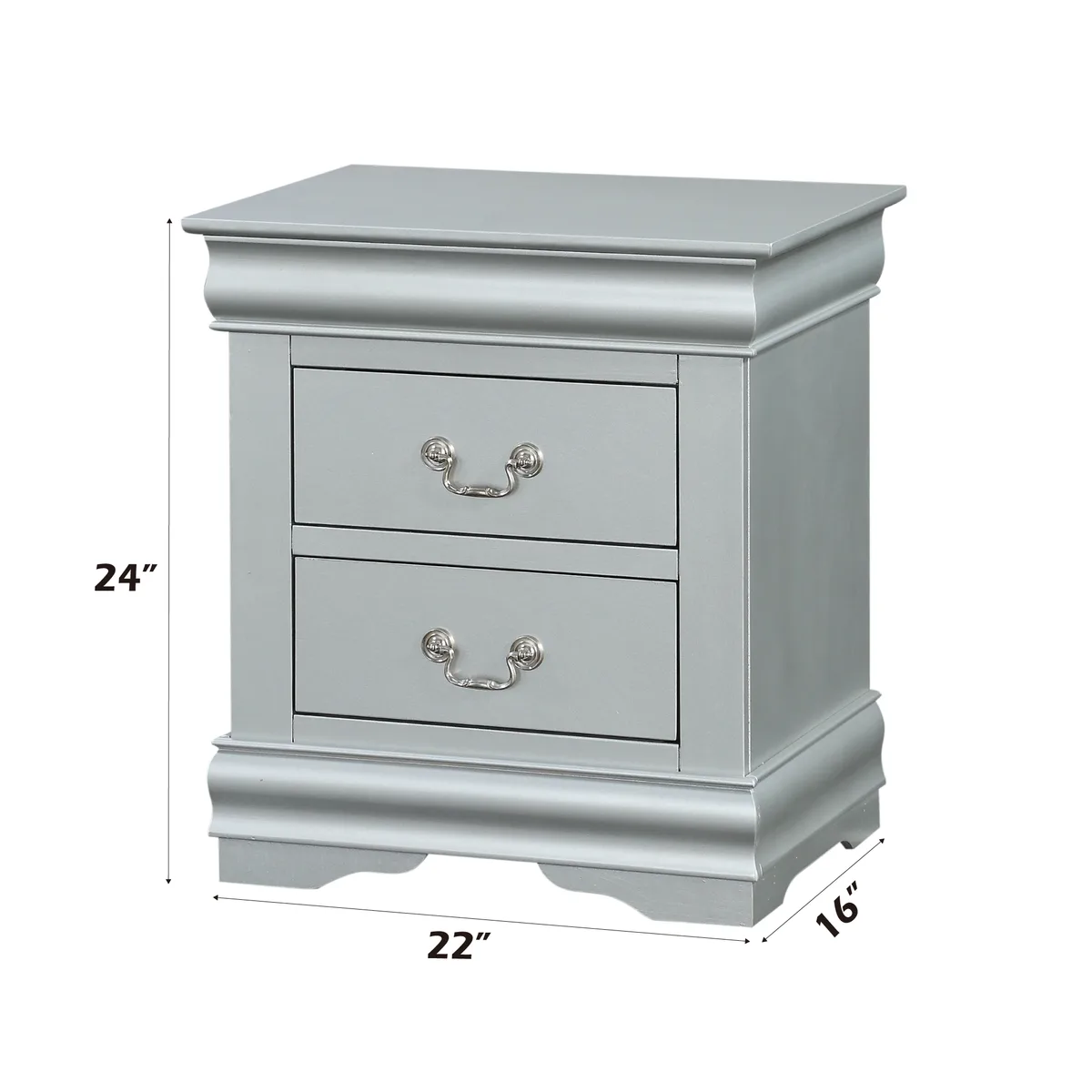 Acme Louis Philippe III Platinum Nightstand with 2 Drawers — view 2