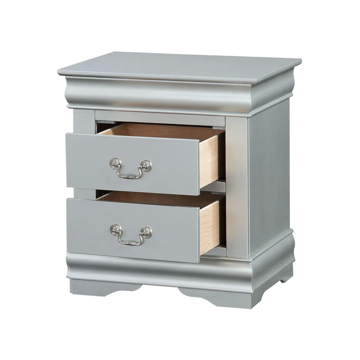 Acme Louis Philippe III Platinum Nightstand with 2 Drawers — view 4