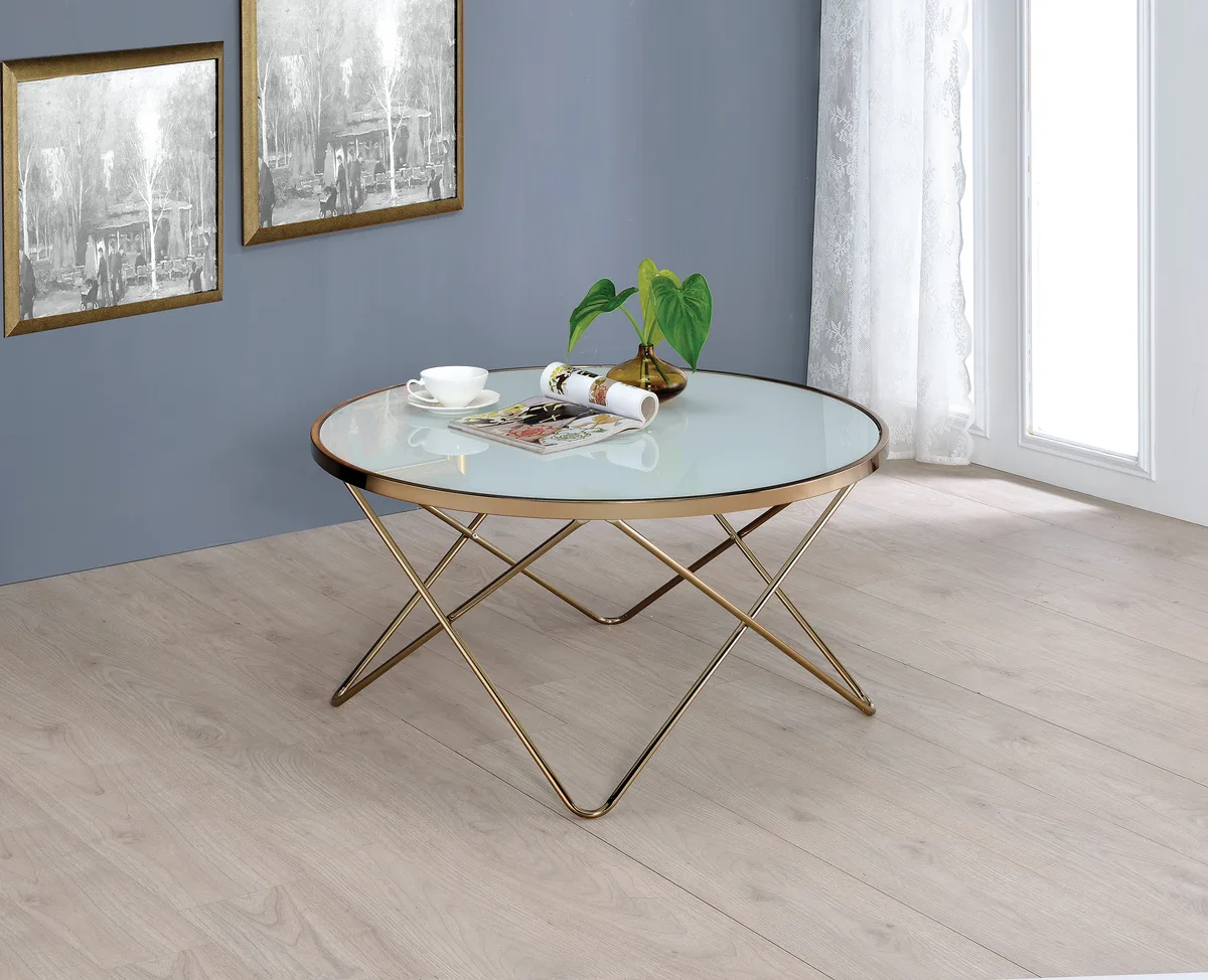 Valora Champagne Finish Coffee Table with Frosted Glass Top — view 1