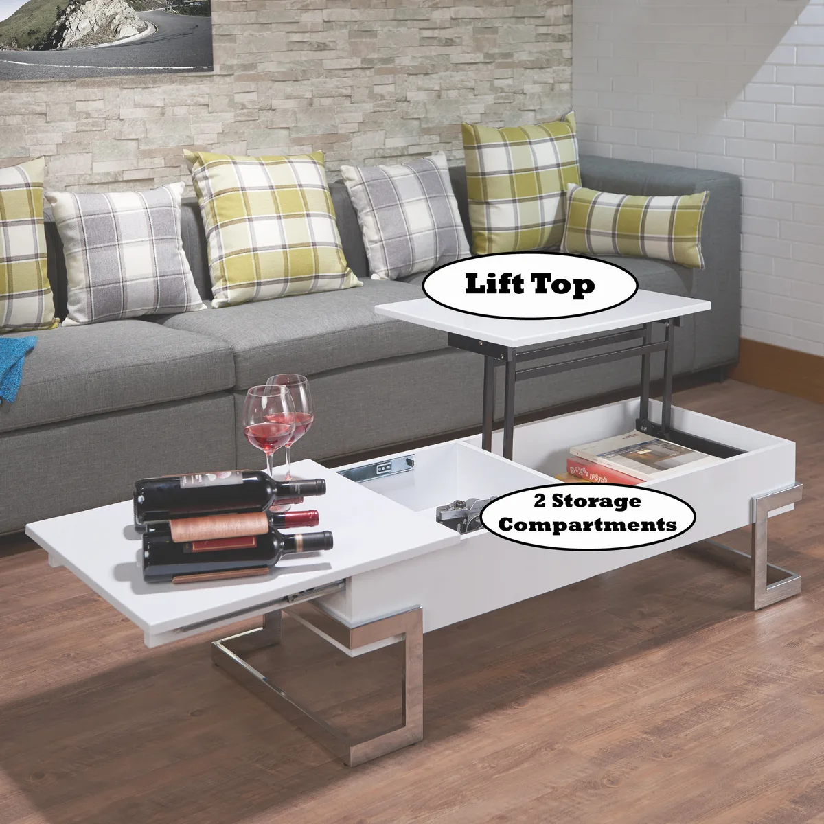 Acme Calnan Coffee Table in White & Chrome 81850 — view 2