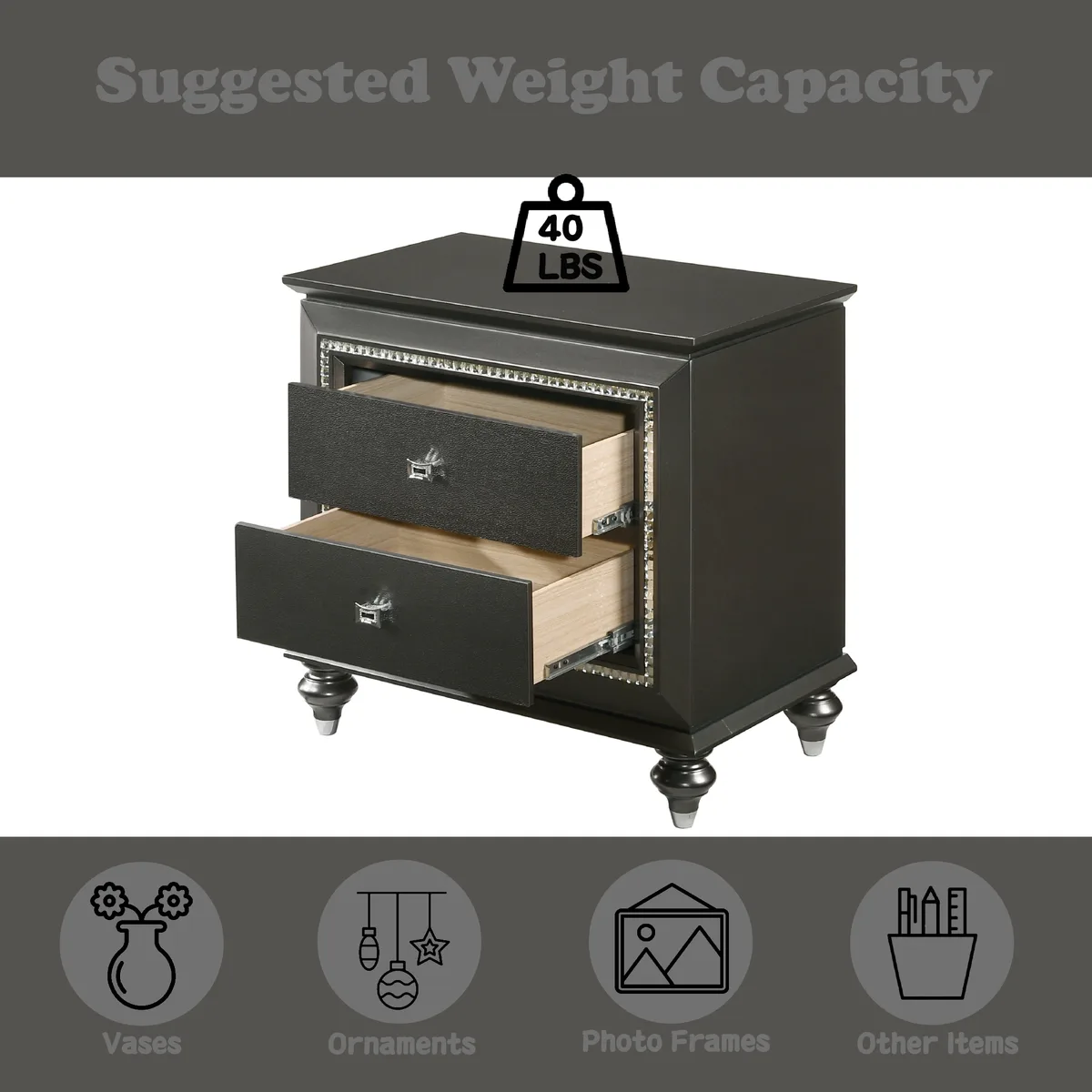 Acme Kaitlyn Nightstand, Metallic Gray 27283 — view 3