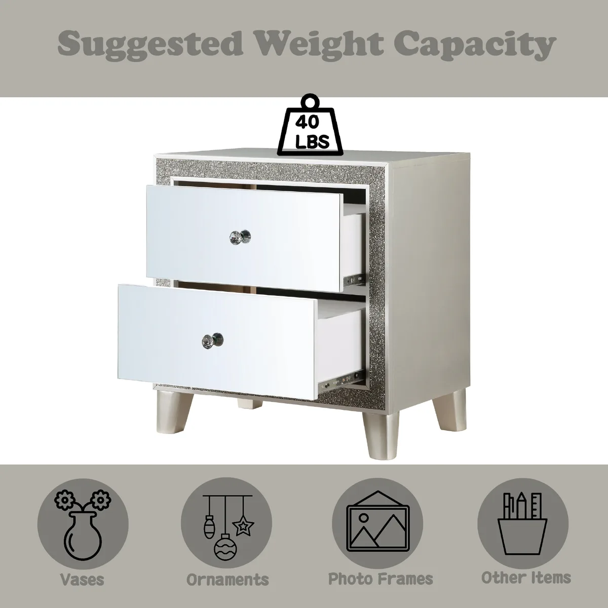 Sliverfluff Nightstand, Mirrored & Champagne Finish — view 3