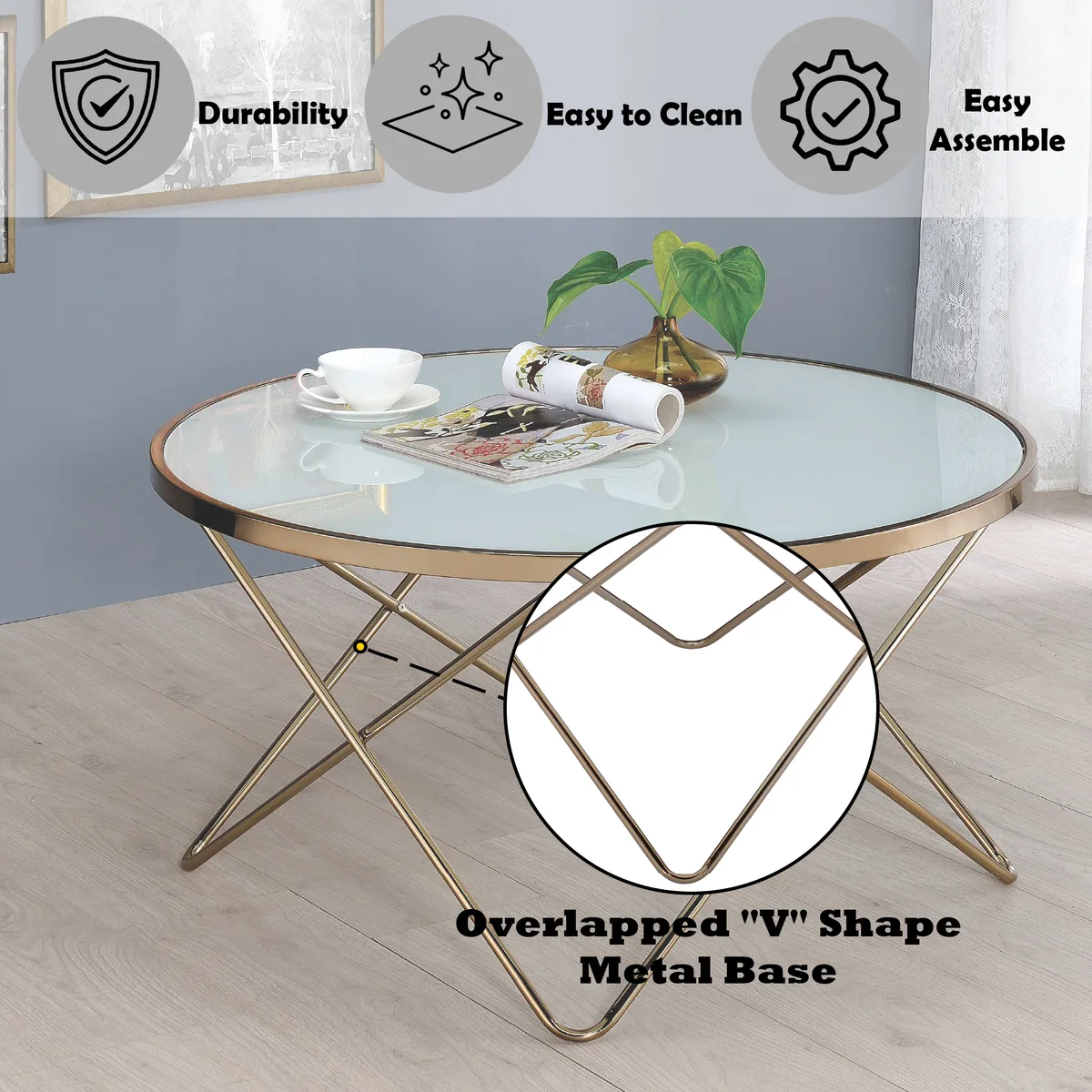 Acme Valora Coffee Table in Champagne & Frosted Glass 81825 — view 4