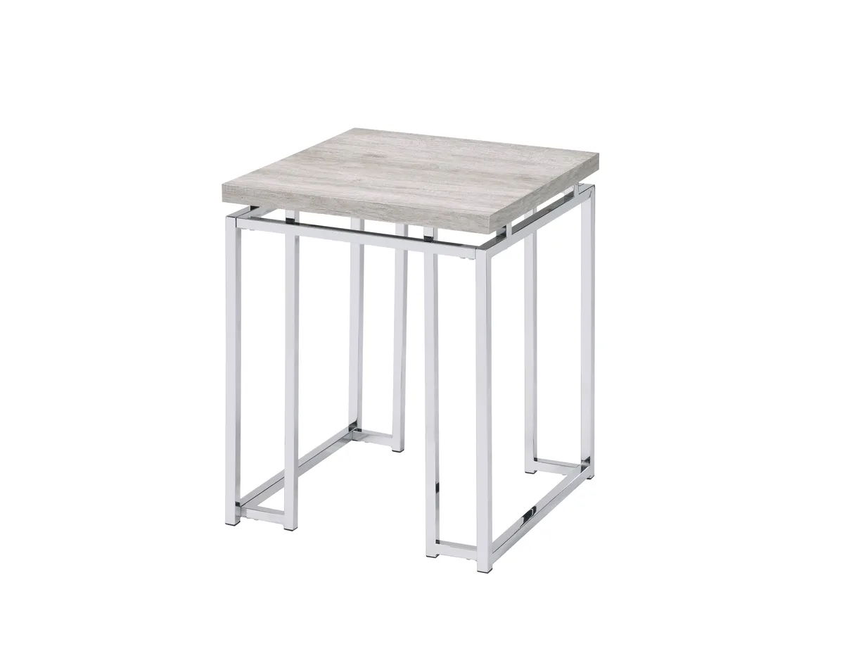 Chafik End Table, Natural Oak & Chrome 85372 — view 1
