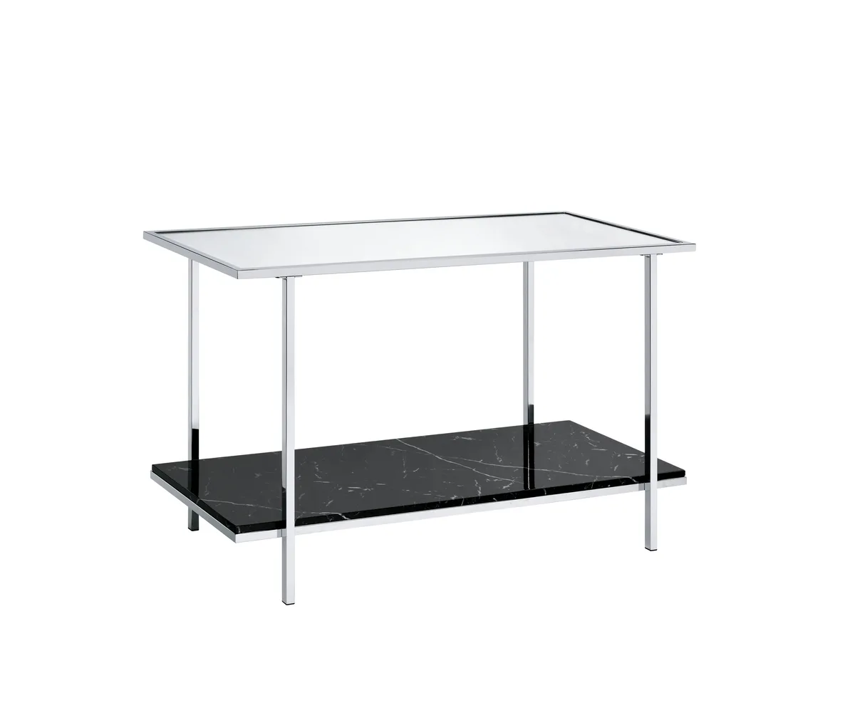 Acme Angwin Console Table, Mirrored, Faux Marble & Chrome 90515 — view 2