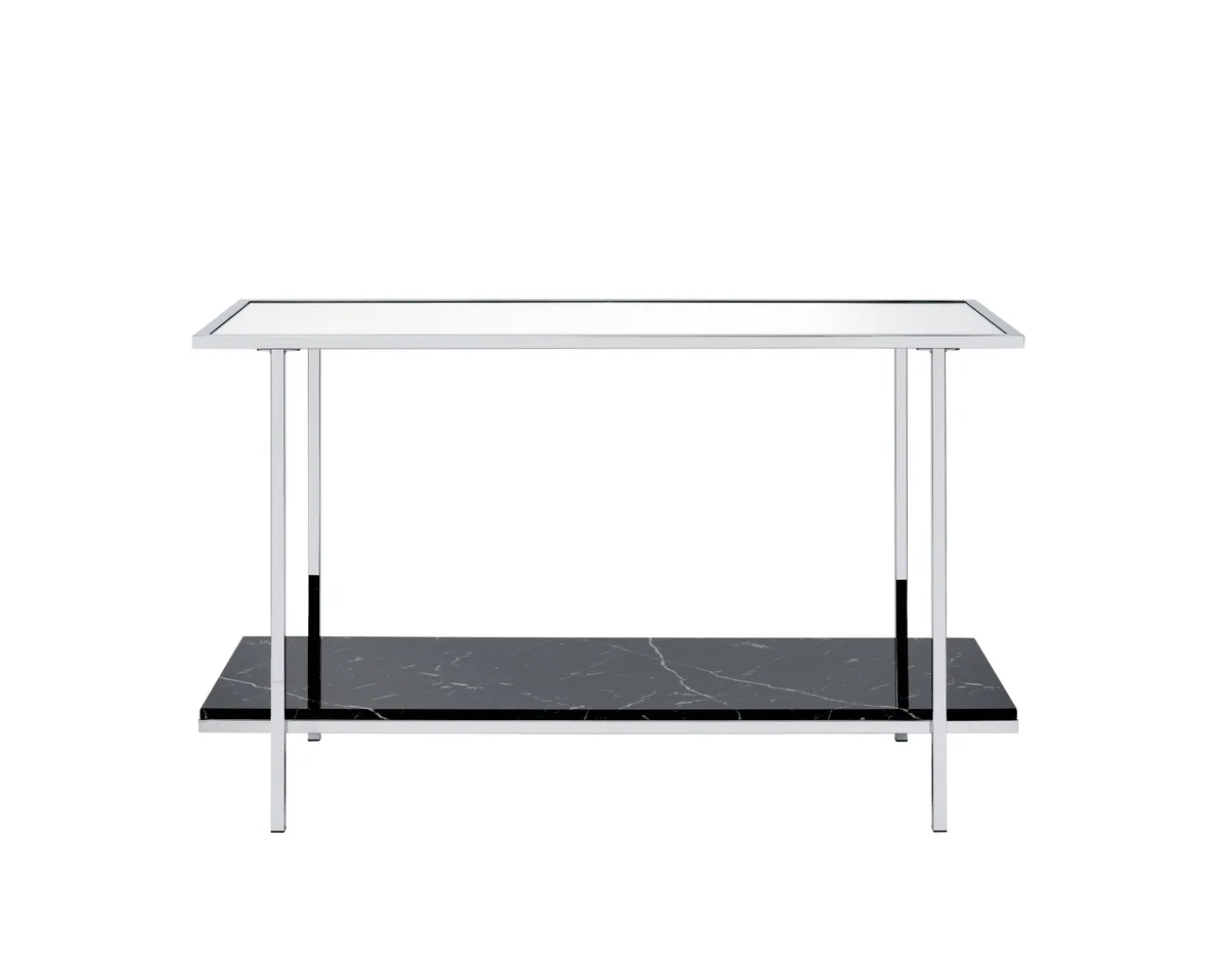 Acme Angwin Console Table, Mirrored, Faux Marble & Chrome 90515 — view 4