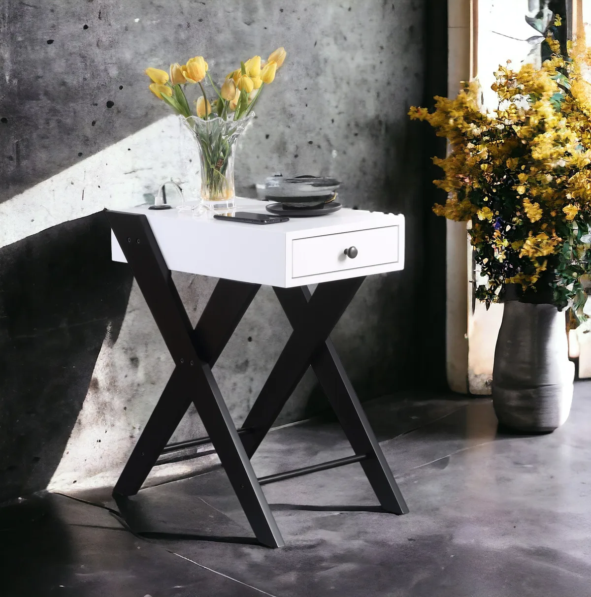 Acme Fierce Side Table (USB Charging Dock), White & Black 97738 — view 3