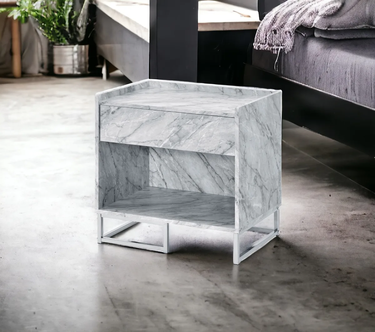 Acme Azrael Accent Table, White Printed Faux Marble & Chrome Finish 97865 — view 3