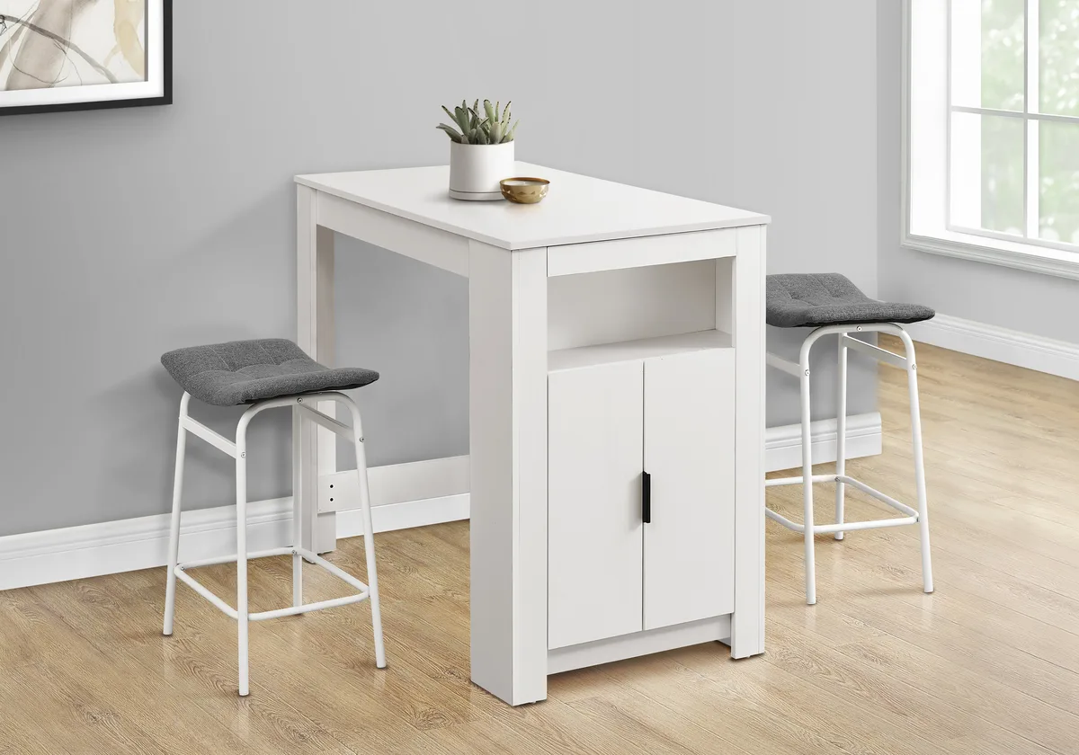 White Counter Height Dining Table 48 Inch Rectangular with Storage Cabinet — view 1
