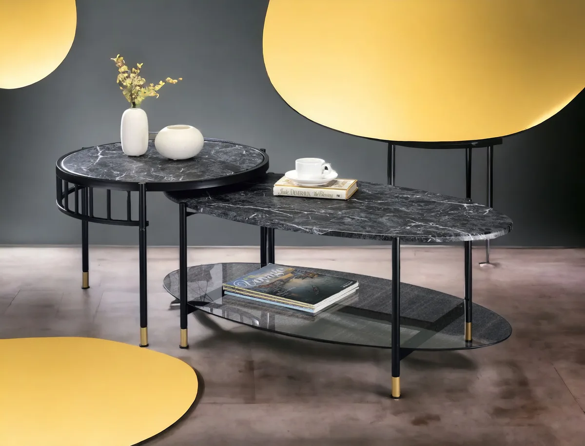 Acme Silas Black Faux Marble 2 - Piece Nesting Table Set — view 3