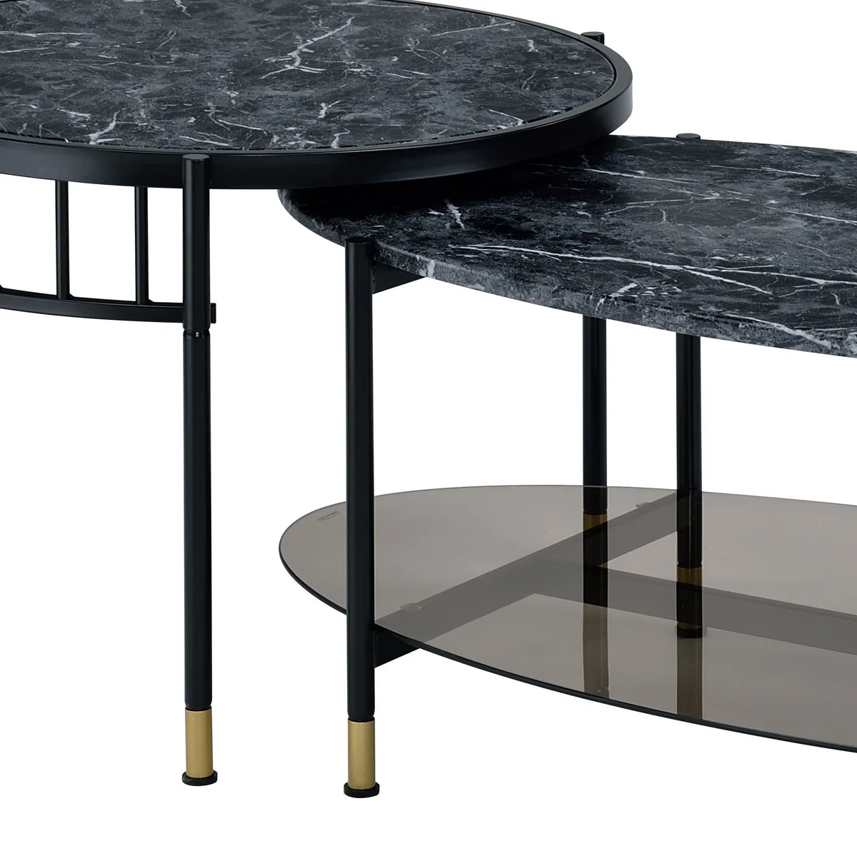 Acme Silas Black Faux Marble 2 - Piece Nesting Table Set — view 4