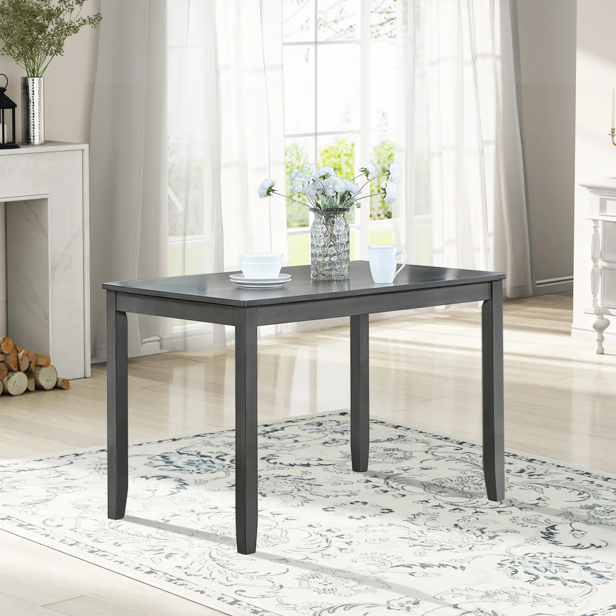 Gray Rectangular Dining Table for 4, 45.5 Inch Wood Kitchen Table — view 1