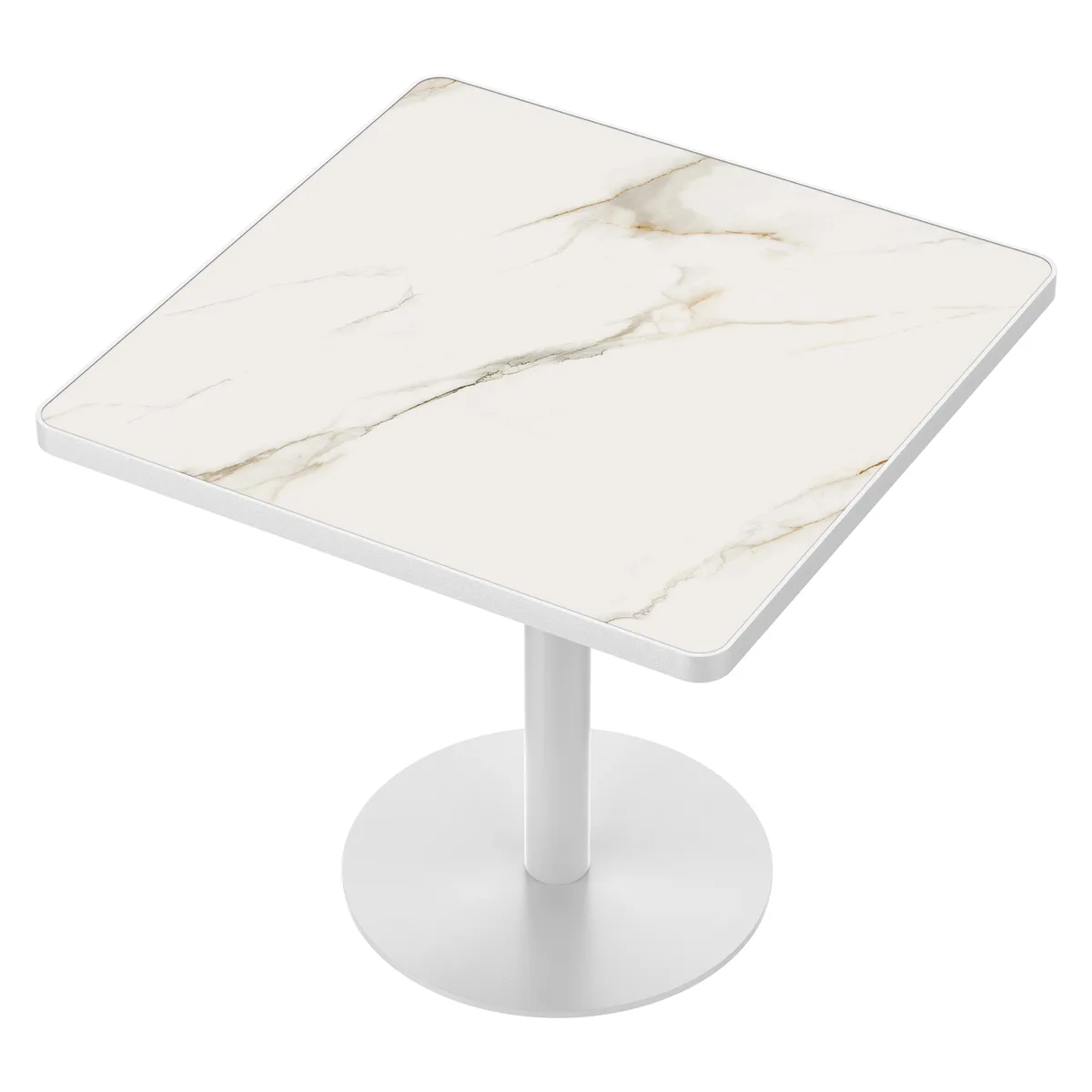 White Square Sintered Stone Dining Table with Stainless Steel Pedestal Base — view 3