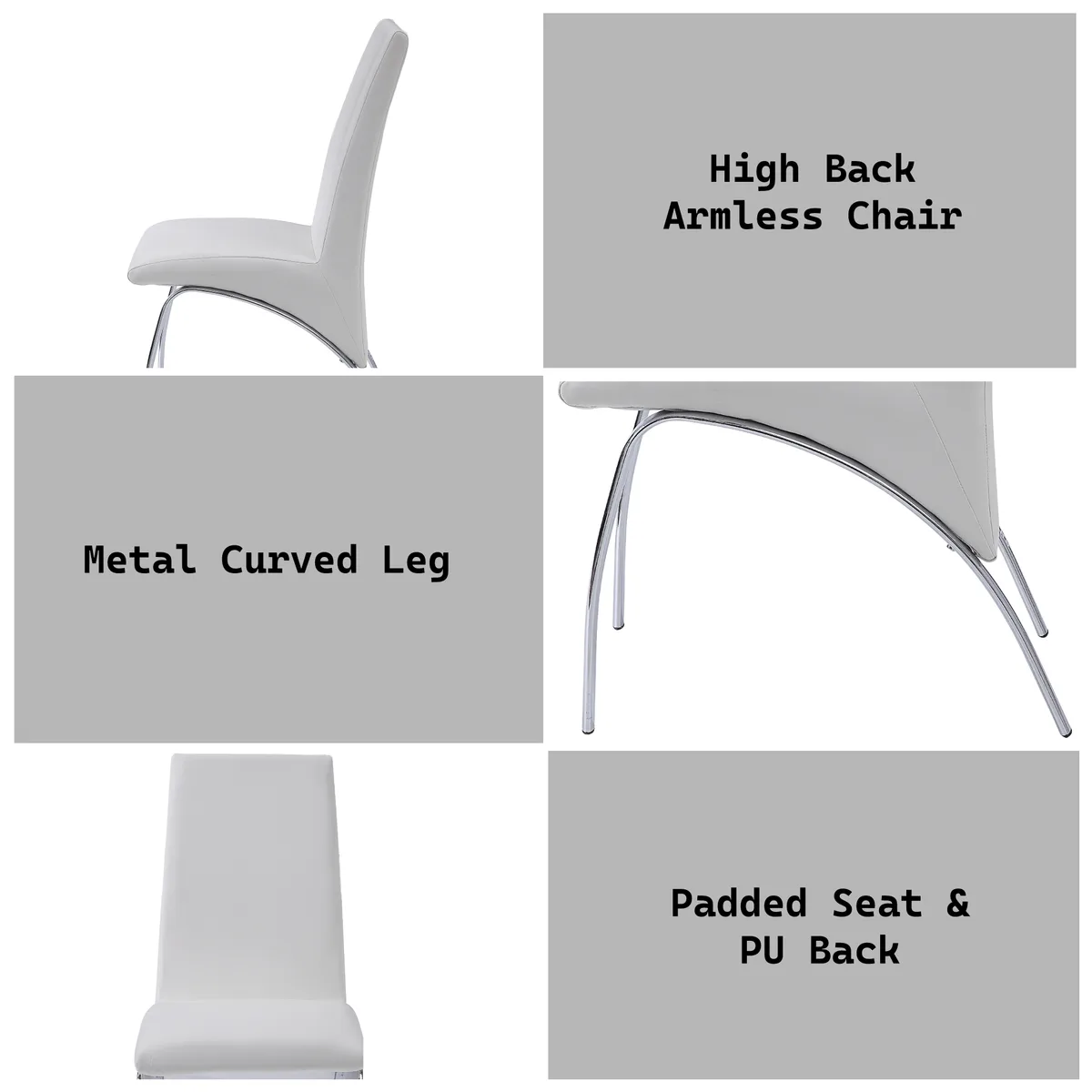 Pervis Side Chair (Set - 2) in White PU & Chrome 71107 - Contemporary Armless — view 2