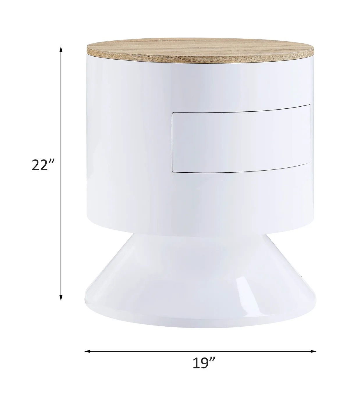 Acme Otith Night Table, White High Gloss Drum Side Table with 1 Drawer, Modern — view 3