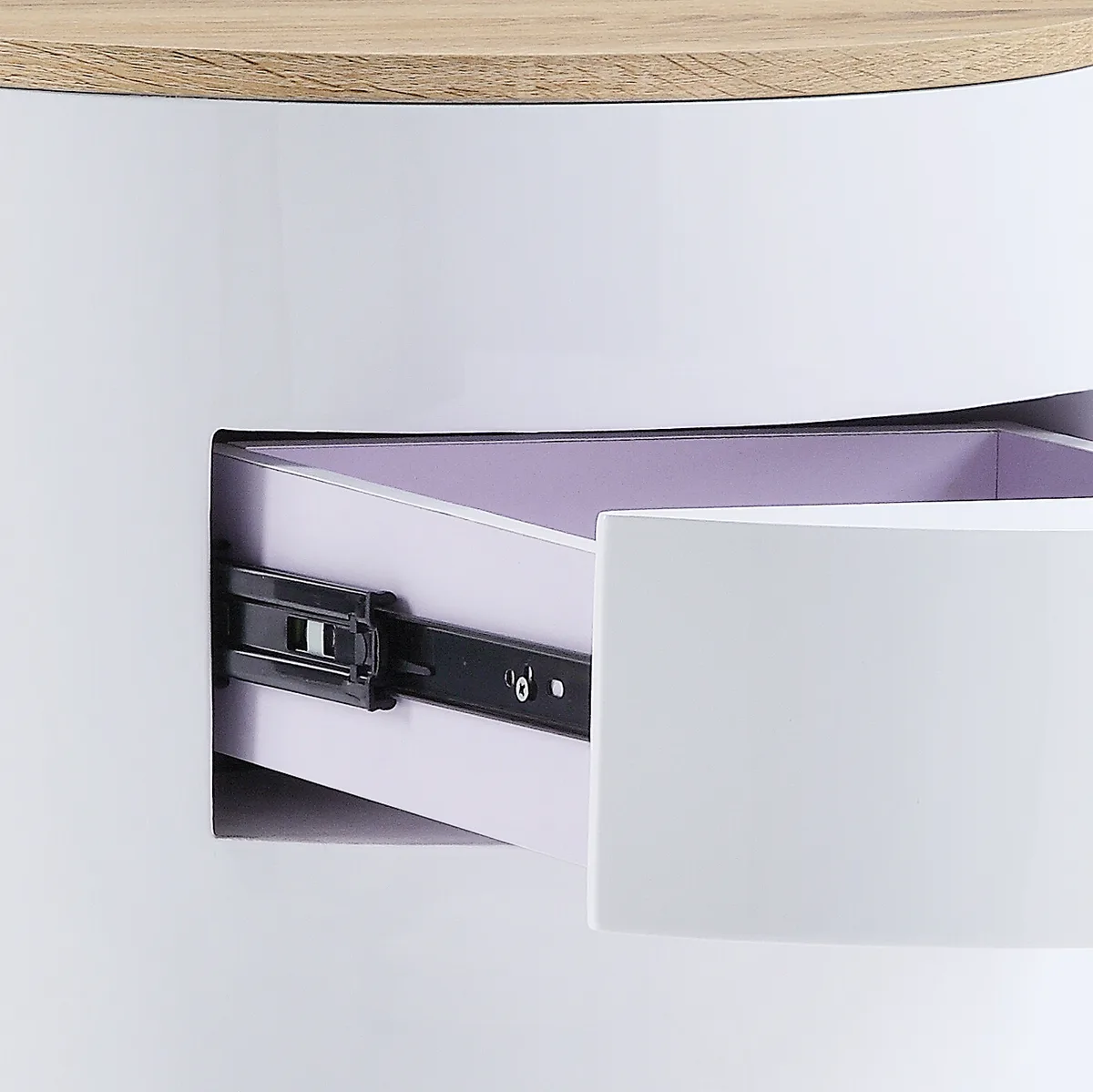Acme Otith Night Table, White High Gloss Drum Side Table with 1 Drawer, Modern — view 4